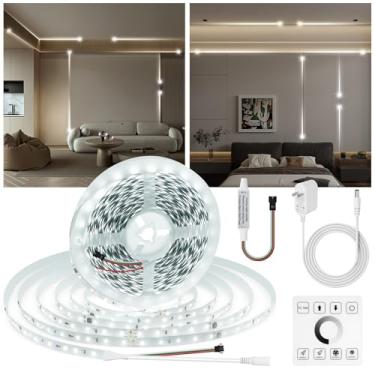 Imagem de HOUHUI Fita De Led Branca 65,6 Pés, Luz Fluxo Água 6500K Com Painel Toque, Controle Sem Fio, 28 Modos, Regulável Para Quarto, Sala Estar, Festa Em Casa, Decoração Faça Você Mesmo