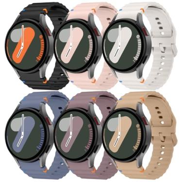 Imagem de Pacote com 6 pulseiras esportivas para Samsung Galaxy Watch 7 de 40 mm e 44 mm, pulseira de silicone macio sem lacunas para Galaxy Watch FE 6 5 4 mm de 40 mm e 44 mm/Watch 6/4 Classic 47 mm, 43 mm, 46