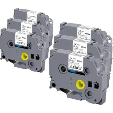 Imagem de Hehua Fita Tze Tz 0,47 fita laminada 12 mm compatível com Brother Label Maker Tape TZe-131 para Ptouch PTD400 PTD600 PTD210 PTH110 (preto em branco + preto em transparente, pacote com 3+3)