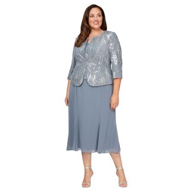 Imagem de Alex Evenings Vestido feminino plus size com botões na frente e comprimento de chá, Aço azul, 50
