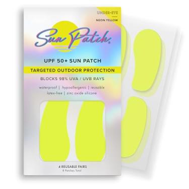 Imagem de Proteção ultravioleta sob os olhos UPF 50 - Adesivos de silicone para proteção UV e proteção solar facial, adesivos de proteção solar para exposição ao sol, protetor solar de silicone UV - UV-A 98,6% UV-B 99,8% - Reforço solar reutilizável 1 pacote com 40 desgastes (1 pacote/4 pares) (1 pacote, amar