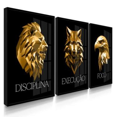 Imagem de Quadro Decorativo Trio Disciplina Dourado Leão Lobo Foco Decoração Esc