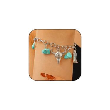 Imagem de Pulseira feminina turquesa ocidental boho, chapéu de caubói, suportes empilhados, conjunto de joias de vaqueira, concerto country, roupas ocidentais, acessórios, 7.5, Zinco, Sem Pedra Preciosa