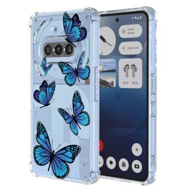 Imagem de KOARWVC Capa para Nothing Phone 3a, A059 Capa protetora fina de TPU macio com absorção de choque, padrão borboleta, capa traseira para celular 3a borboleta azul