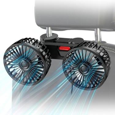 Imagem de Ouffun Ventilador de carro para banco traseiro, ventiladores de assento de carro de cabeça dupla alimentados por USB, 3 velocidades e ventilador giratório de janela de carro de 360°, ventilador