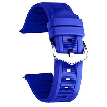 Imagem de BINLUN Pulseiras de silicone para relógio de 12 mm-28 mm, tamanhos duráveis, de borracha, para homens e mulheres, 7 cores (branco/vermelho/preto/azul/laranja/cinza/verde), Azul, 23mm, Listras