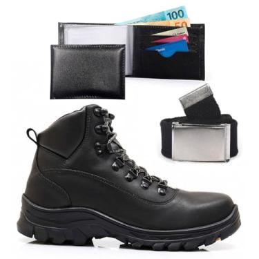 Imagem de Kit Bota Adventure Masculina Com Carteira Cinto Trilha Tracking Confortavel Resistente (Preto, BR, Adulto, Numérico, 37)