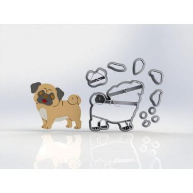 Imagem de Cortador Kit Cachorro Pug Rosto e Corpo Modulares Tamanho 6cm