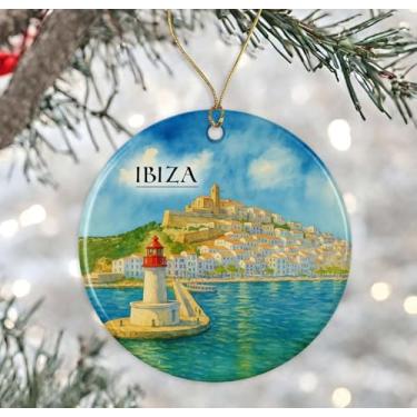 Imagem de Enfeite de aquarela Ibiza – Lembrança de Natal de cerâmica – Aniversário de lua de mel – Lembrança de viagem – Presente de inauguração de casa – Presente para amantes de Ibiza impresso em ambos os