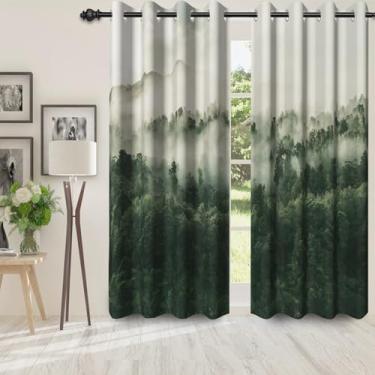 Imagem de Yanutan Cortinas blecaute de floresta verde para quarto/sala de estar, conjuntos de 2 painéis, cortina blackout para janela, simples, elegante, floresta, floresta, isolada térmica, com ilhós, 106 cm L