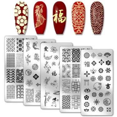 Imagem de PH PandaHall 5 Peças De Placas Carimbo Unha Estilo Chinês Tradicional, Palavras Da Sorte, Flor Panda, Textura, Estênceis Arte, Imagem Aço Inoxidável Para Salão Manicure Ano Novo