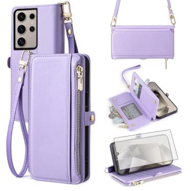 Imagem de Asuwish Capa de telefone para Samsung Galaxy S24 Ultra 5G Capa carteira com protetor de tela de vidro temperado e alça de pulso slot para cartão flip acessórios para celular S24Ultra 24S S 24 24Ultra