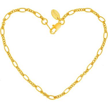 Imagem de Tornozeleira Lifetime Jewelry 2 mm Fígaro Link para mulheres e meninas banhada a ouro real 24 k de substituição gratuita vitalícia Dourado