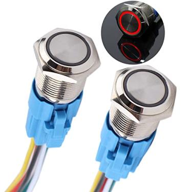 Imagem de DMWD Interruptor De Botão Momentâneo 2 Peças 16 Mm, 12 V-24 V, Anel Led, 1 No, Nc, Reinicialização Automática, Liga/Desliga, Metal, Redondo, À Prova D'Água, Furo Montagem 5/8'' Com Soquete Fio (Ip66