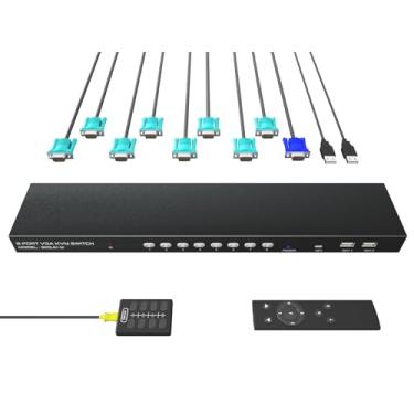 Imagem de DiamondTiger Comutador Vga Kvm De 8 Portas Com Controle Remoto, Usb, Computadores Compartilham 1 Monitor, 4 Hubs 2.0, Teclado, Mouse, Impressora, Cabos, Controlador Mesa, Remoto Infravermelho