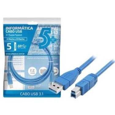 Imagem de Cabo Usb 3.0, USB A Macho + USB B Macho 3.0, 5 Metros, Azul, Chipsce - 018-7733