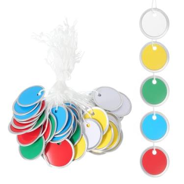 Imagem de PATIKIL Etiquetas de chave de aro de metal de 3,5 cm, pacote com 50, etiquetas de papel redondas em branco, chaveiros, identificadores com cordão atado para porta de carro, gaveta, chaveiro, bagagem