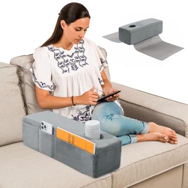 Imagem de HOMBYS Apoio de braço removível para sofá com suporte de copo, suporte de sofá de espuma de alta densidade com armazenamento, suporte remoto para sofá, capa removível