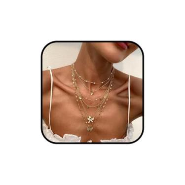 Imagem de CRUSH CR Conjunto de colares em camadas de verão para mulheres, conjunto de gargantilhas de ouro, concha do mar, estrela-do-mar, cavalo-marinho, conjunto de gargantilha ajustável, boêmio, para férias