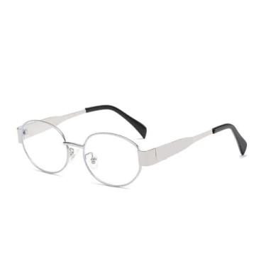 Imagem de Óculos de sol retrô oval feminino masculino redondo punk armação de metal dourado óculos de sol para dirigir lentes transparentes UV400, prateado, BH01