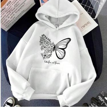 Imagem de Blusa Moletom Feminino Canguru Estampado Borboleta Flores Butter Flies