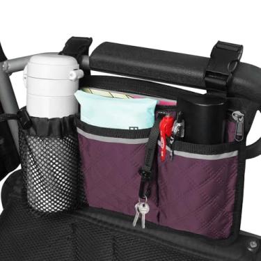 Imagem de SHIFANQI Bolsa para cadeira de rodas com suporte de copo, acessórios para cadeira de rodas, bolsa lateral para apoio de braço, bolsa com vários bolsos para cadeiras de rodas elétricas, andadores