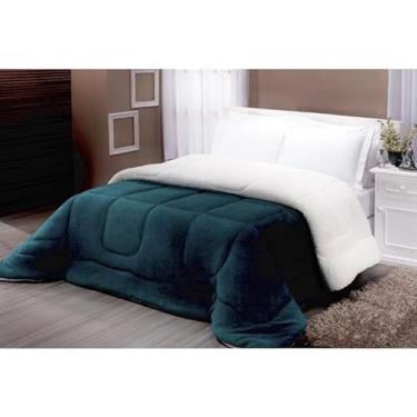 Imagem de Coberdrom Casal Queen Dupla Face Sherpa Pele de Carneiro – Edredom e Cobertor em Um Só, Macio e Aconchegante(Verde petróleo)