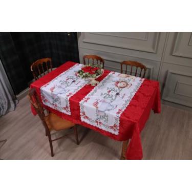 Imagem de Kit Toalha De Mesa Retangular Jacquard 3,00x1,50 (8 Lugares) + 2 Caminhos de Mesa (Decoração Natalina, Decorativa Para Natal) (NATAL SAFARI)