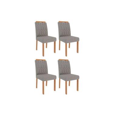 Imagem de Cadeira Sala de Jantar Paola Wood Kit 4 Un Carvalho/Linho Grafite - Cimol
