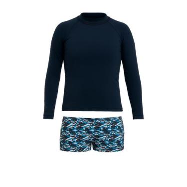 Imagem de Camisa Proteção Solar Uv 50 + Sunga Boxer Infantil Juvenil - Tubarão S
