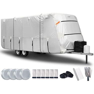 Imagem de FRUNO Capa Oxford Cloth Travel Trailer RV 21'22.9 cm-24' Impermeável Resistente a Rasgos Anti-UV Capa de Campista para Neve de Inverno com Jack Cover 4 Capas de Pneu e Capas de Calha