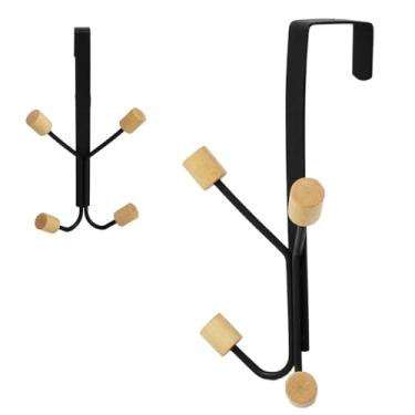 Imagem de Cabideiro de Parede, Metal Preto com Ganchos em Madeira, Organizador para Casacos e Acessórios- 1 PEÇA
