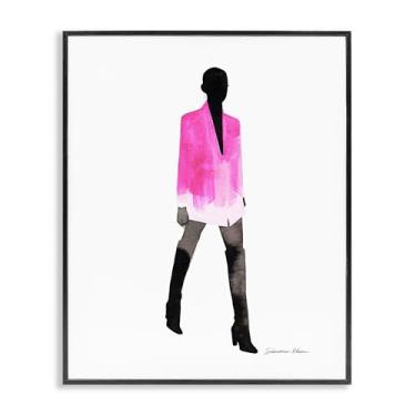 Imagem de Stupell Industries Girl In Pink Jacket Design de arte giclée emoldurado preto por Simone Elum, 20 x 16