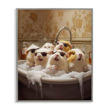 Imagem de Stupell Industries Porquinhos-da-índia em banho de espuma cinza emoldurado design de arte giclée por Jim Baldwin, 20 x 16