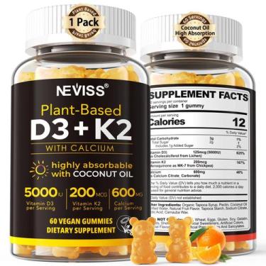 Imagem de Suplemento NEVISS de vitamina D3 5000 IU e K2 200 mcg, gomas de 60 qui