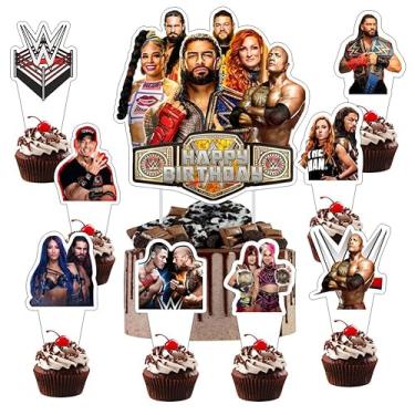 Imagem de 25pcs Wrestling Cake Decorations with 1pcs Cake Topper, 24pcs Cupcake Toppers for Wrestling Birthday Party Supplies