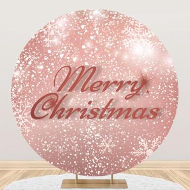 Imagem de DORCEV Capa de fundo redondo com glitter de 2,3 x 2,3 m, flocos de neve de Natal, rosa, círculo, pano de fundo para fotografia, festa de inverno, Natal, família, férias, fotos, adereços de estúdio
