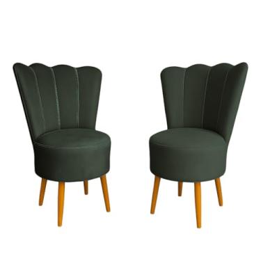 Imagem de Kit 2 Cadeiras Decorativa Pétala Veludo Luxo Premium Pés Retrô Palito Sala Quarto e Penteadeira (VERDE ESCURO)