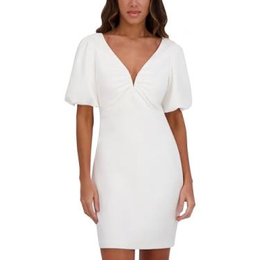 Imagem de Siena Minivestido feminino de manga curta com decote em V franzido, Branco, 50