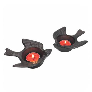 Imagem de Castiçal de ferro fundido pequeno, castiçal vintage feito à mão, suporte de vela rústico, suporte de vela de fazenda para prateleira de lareira decoração de casa (padrão de bolacha)