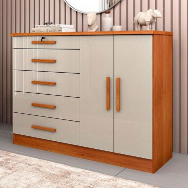 Imagem de Cômoda Firenze 2 Portas 5 Gavetas Cinamomo/Off White - Pnr Móveis