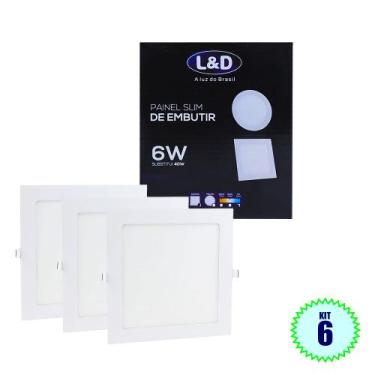 Imagem de Kit 6 Painel Plafon LED 6w Quadrado Embutir Branco Frio Luminária 204 