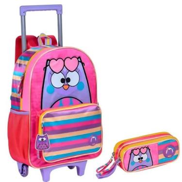 Imagem de Kit Mochila Bubu Escolar Rodinha Corujinha Tam G Com Estojo - Clio