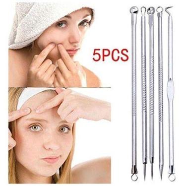 Imagem de Kit Pinça Extrator Cravos Espinhas Acne Inox Com 5 Peças - MKB