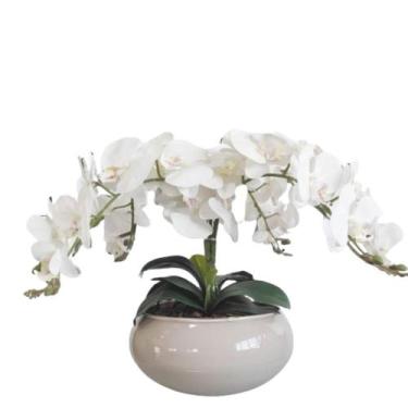 Imagem de Arranjo de Mesa 4 Flores Orquídeas Artificial Real Vaso Bege - La Caza