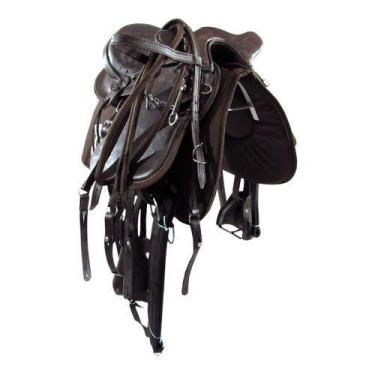 Imagem de Sela Infantil De Cavalo Para Montaria Marrom Em Couro 12 + Itens - Cou