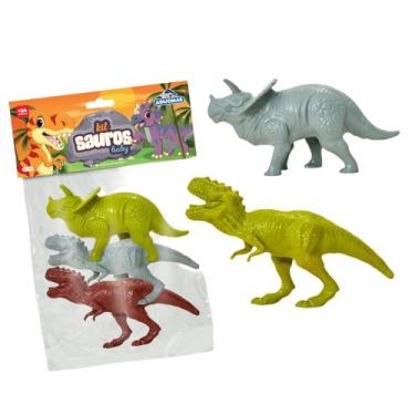 Imagem de Kit 3 Dinossauros 17cm Brinquedo Barato Menino Menina - Adijomar