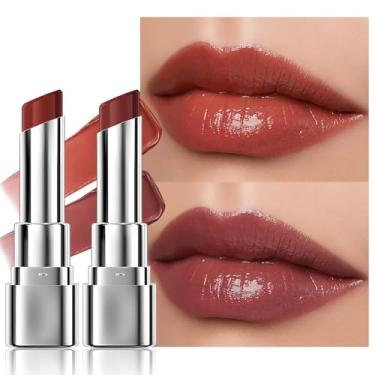 Imagem de HHLTOH 2 batons hidratantes para lábios tingidos – cor marrom laranja quente e rosa profunda pasta de feijão transparente hidratante para lábios secos, protetor labial nutritivo para todas as mulheres