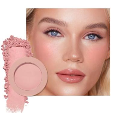 Imagem de HHLTOH Paleta de blush em pó fosco rosa simples para maquiagem facial, blush para bochechas mais jovens, blush creme monocromático leve de longa duração, blush para mulheres, todos os tons de pele