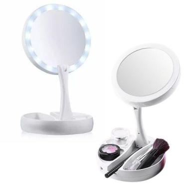 Imagem de Espelho De Aumento 10x Com Luz De Iluminação Led De Mesa Dobrável E Ar